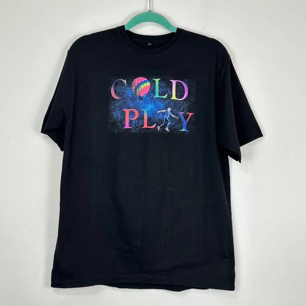 Cold Play "Head Full Of Dreams Tour" Black Graphic Concert T-Shirt L Colorful
